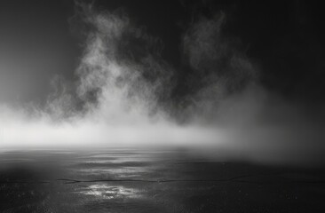 Aufkleber - Black background with haze and fog on black cracked ground, dark sky