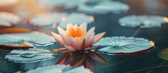 Canvas Print - Side view of a blooming small lotus in a pond suitable as a mobile wallpaper or background with copy space image