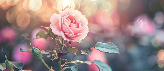 Aufkleber - Pink rose flower in a decorative garden setting with a blurred background perfect for a copy space image