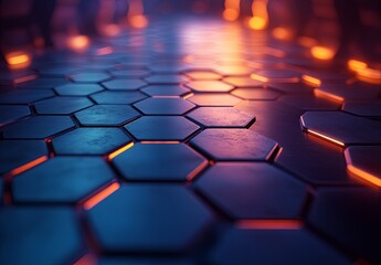 Poster - An abstract background with hexagonal patterns and cool tones, evoking a futuristic and technological aesthetic