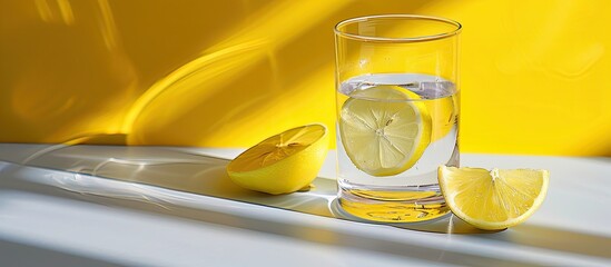 Leinwandbilder - Fresh glass of water with lemon on a bright background perfect for a copy space image
