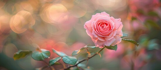 Aufkleber - Pink rose flower in a decorative garden setting with a blurred background perfect for a copy space image