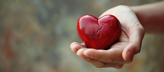 Poster - Love concept depicted with a heart held in a hand in a copy space image