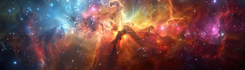 Wall Mural - A stunning cosmic scene filled with vibrant colors and swirling nebulae, showcasing the beauty and vastness of the universe.