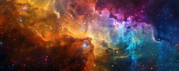 Wall Mural - Vibrant cosmic nebula filled with colorful gases and shining stars, creating a stunning visual of the universe's beauty.
