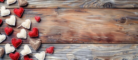 Aufkleber - Wooden background with Valentine s Day hearts creates a charming copy space image
