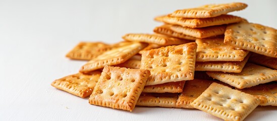 Aufkleber - A pile of crackers on a white backdrop with copy space image