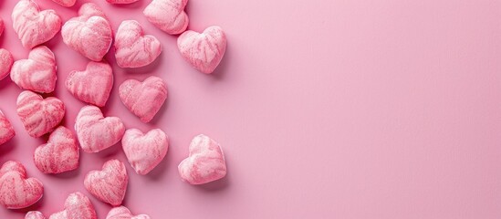Leinwandbilder - Top down view of pink hearts for Valentine s Day with ample copy space image