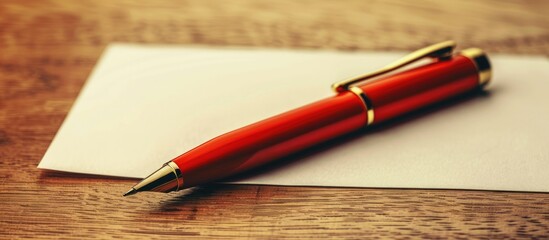 Poster - Red pen next to note paper on a desk providing a suitable copy space image