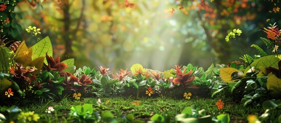 Poster - Various plants and wildlife in a natural setting including lush grass colorful flowers and vibrant leaves with ample copy space image
