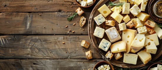 Aufkleber - Rustic style aged cheese with snacks on a plate Includes a free copy space image