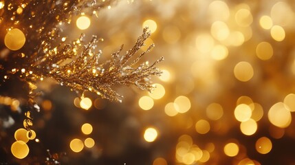 Wall Mural - Abstract golden bokeh lights creating a soft and dreamy effect, perfect for festive and celebratory themes. A touch of glamour and warmth.