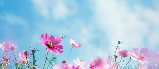 Poster - A serene copy space image featuring blooming flowers against a beautiful sky