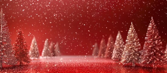 Poster - Modern Christmas frame on a red background with glittery trees and stars a copy space image for text a template for greetings wishing Merry Christmas and a Happy New Year