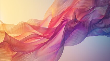 Poster - Abstract digital ocean concept with flowing 3D mesh waves against a soothing gradient