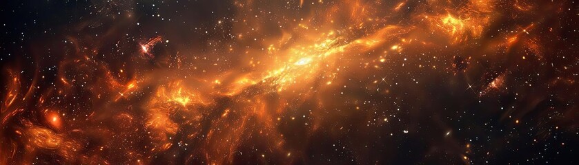 Wall Mural - A stunning cosmic landscape showcasing vibrant orange hues and sparkling stars in the depths of space, perfect for science enthusiasts.