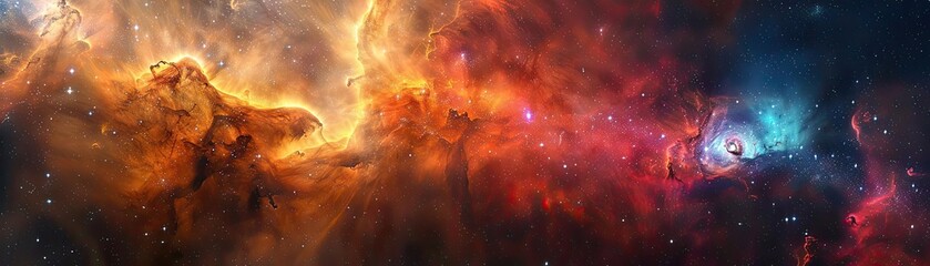 Wall Mural - Vibrant cosmic scene showcasing a nebula filled with swirling colors and celestial bodies, highlighting the beauty of the universe.