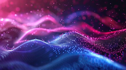 Poster - Colorful abstract waves with glowing particles, creating a vibrant and dynamic digital landscape, perfect for backgrounds and designs.