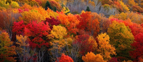 Poster - Vibrant hues of fall foliage showcase a stunning display in this copy space image