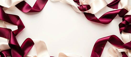 Aufkleber - Vivid burgundy and white ribbons on a white background with copy space image