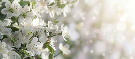 Aufkleber - Spring background featuring delicate white flowers with copy space image