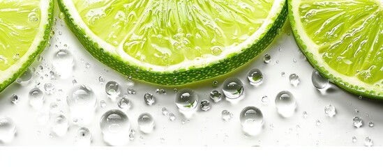 Aufkleber - Lime slice with droplets of water on a white background providing ample copy space image