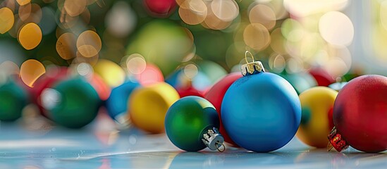 Wall Mural - Festive Christmas balls arranged for decoration with a background suitable for a copy space image