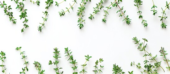 Poster - Top view of fresh thyme on white background with clipping path and full depth of field ideal for adding text in the copy space image