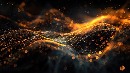 Poster - A mesmerizing abstract design featuring glowing waves and sparkling particles in vibrant shades of orange and black.