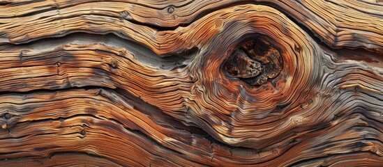 Aufkleber - Polished tree trunk with a prominent knot and a distinctive brown wood pattern provides a visually captivating copy space image