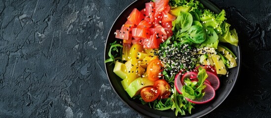Aufkleber - Japanese salad displayed on a black background with copy space image