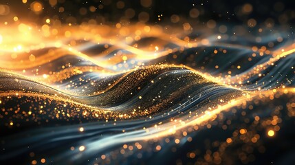 Poster - A mesmerizing abstract composition featuring glowing waves of light and shimmering particles in a dark background.