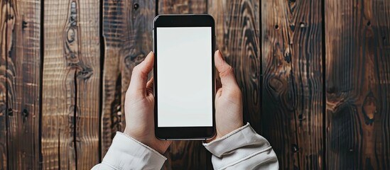 Poster - Hands holding a smartphone with a blank screen for a copy space image
