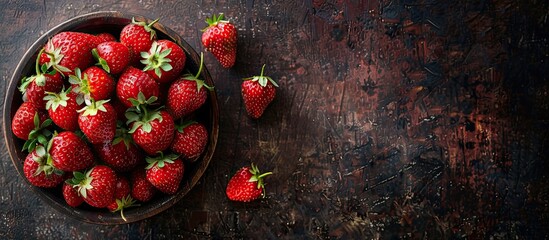 Aufkleber - Organic ripe strawberries make a sweet dessert the top view of the fruit against a rustic background provides ample copy space for a food image