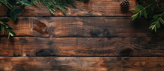 Fototapete - Top view of a wooden table with copy space image