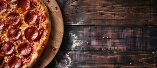Poster - Ready to eat homemade pepperoni pizza with copy space image
