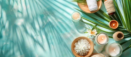 Aufkleber - Spa treatments displayed on a bright backdrop featuring copy space image