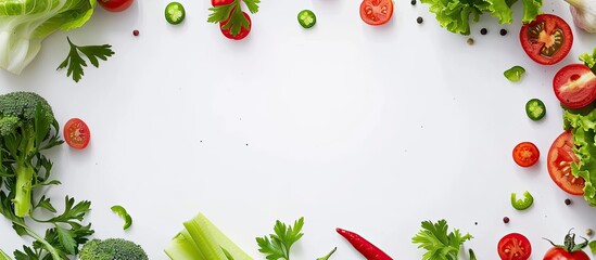 Poster - Various fresh vegetables creating a frame on a white background suitable for copy space image