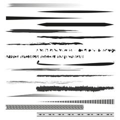 Poster - Hand drawn brush strokes. Abstract lines collection. Grunge decorative borders. Vector illustration.