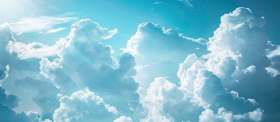 Poster - A serene setting featuring a blue sky filled with fluffy clouds offering room for a copy space image