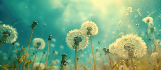 Aufkleber - Nature backgrounds with dandelion flowers offer a serene aesthetic with ample copy space image for various design purposes