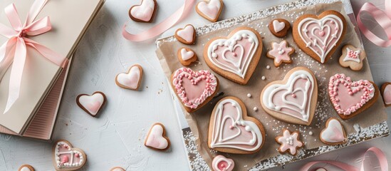 Canvas Print - Valentine s Day themed cookies books and gift boxes displayed in a copy space image