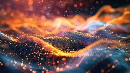 Poster - Vibrant abstract waves of light and color, creating a dynamic visual experience of motion and energy in a digital landscape.