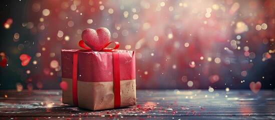 Leinwandbilder - Valentine s Day themed gift box with a romantic love filled text on a backdrop perfect for a copy space image