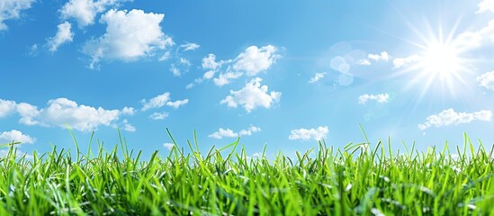 Poster - Sunny blue sky with green grass provides a vibrant backdrop for copy space image