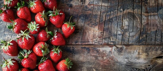 Aufkleber - Organic ripe strawberries make a sweet dessert the top view of the fruit against a rustic background provides ample copy space for a food image