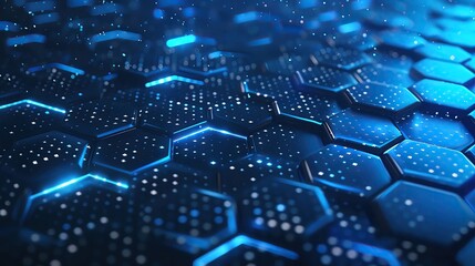Poster - A vibrant blue abstract background featuring glowing hexagonal shapes, perfect for technology and modern design projects.