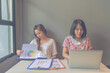 © Quang - Two young freelancer women working on laptop and business paperwork