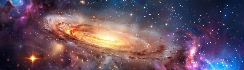 Wall Mural - Vibrant galaxy with swirling colors and bright stars, evoking the beauty and mystery of the cosmos in a stunning celestial scene.