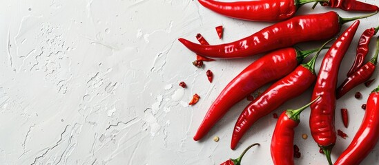 Poster - Copy space image of fiery red chili peppers against a white backdrop